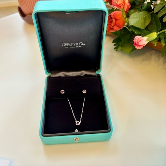 Tiffany & Co Elsa Peretti Amethyst Necklace & Stud Earrings Set Unworn - Picture 5 of 8